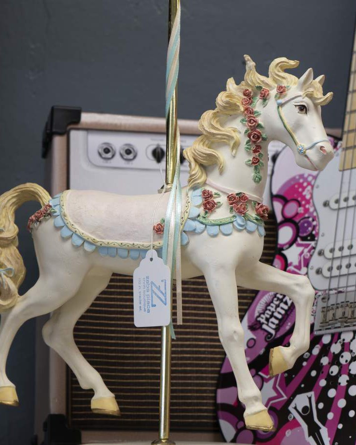 A vintage carousel horse for sale at the ZABS Place thrift boutique